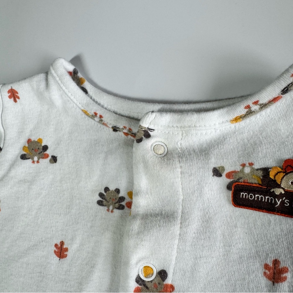Baby Footie Pajamas Size 6 Months Carter’s Turkey Thanksgiving Baseball Blue - Picture 4 of 16
